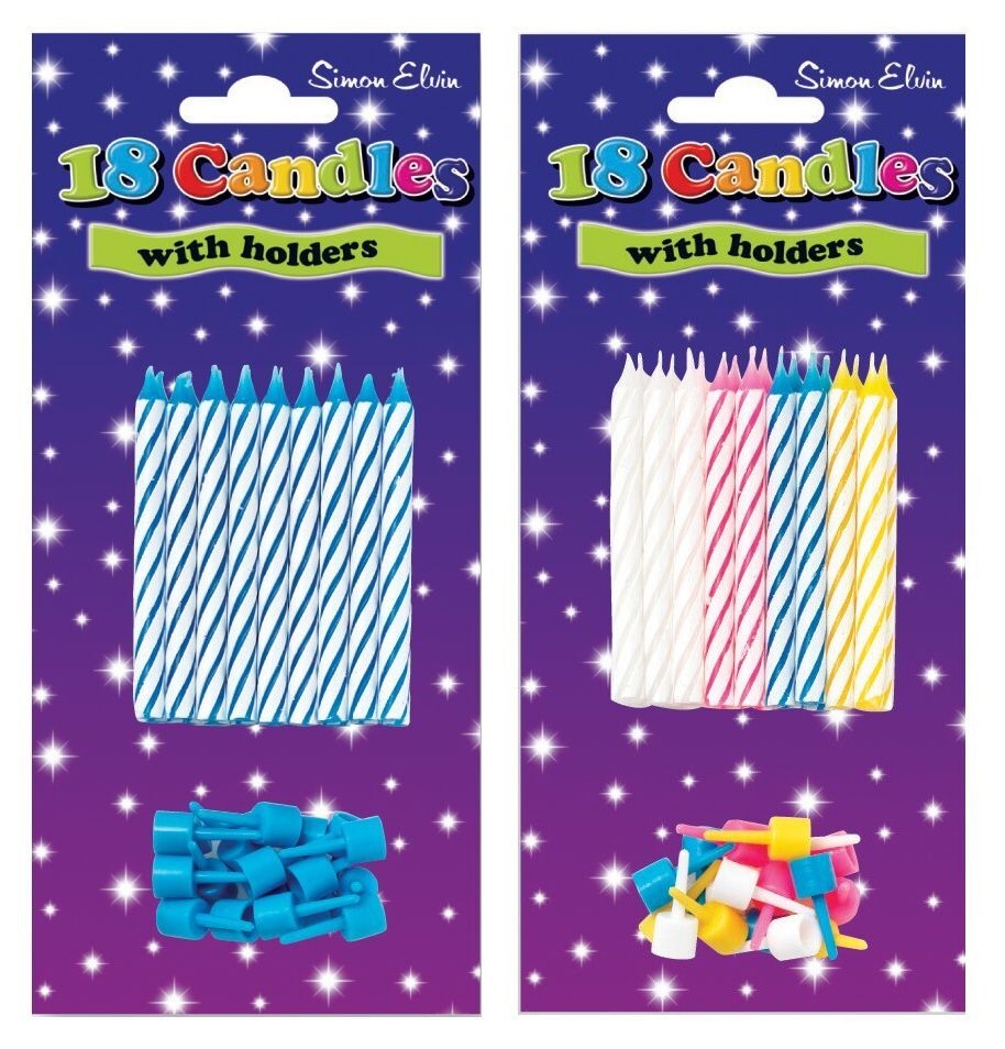 Pack of 18 Birthday Candles Blue / Multicoloured with Glitter