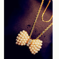 Cute Pearl Bow Crystal Vintage Long Pendant Chain Necklace Fashion Kawaii