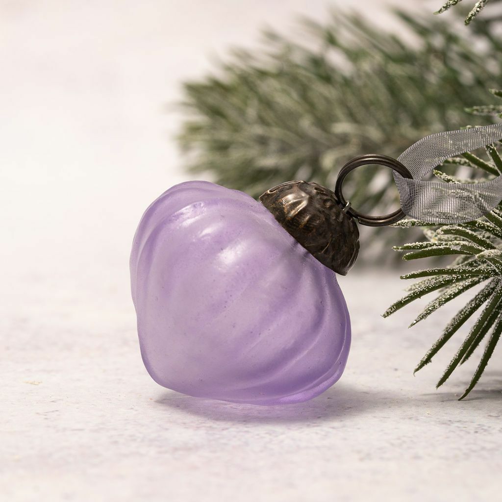 6 Pack Small Glass Handcrafted Baubles Premium Traditional Christmas Tree Craft - Set of 6 Small Lavender Frosted Glass Lanterns