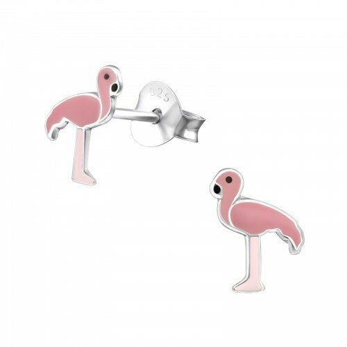 925 Sterling Silver Owl Bird Dove Swallow Flamingo Earrings & Gift Box - Flamingo 7x8mm