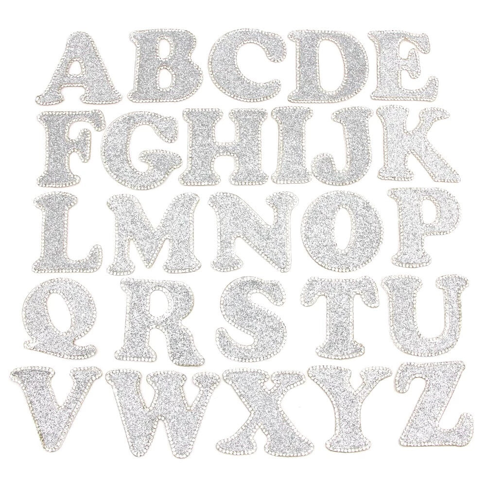 3D Multicoloured Pink Gold Glitter Letter Patch Iron on Alphabet Patches 5cm - Silver