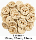 Handmade With Love Natural Wooden Wood Round Buttons - 2 Holes 15mm 20mm 25mm D3