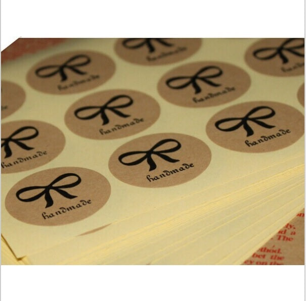 Round Paper Labels Handmade Bow Ribbon Gift Food Craft Stickers Manilla 3cm