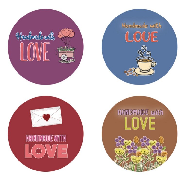Round Labels Handmade with Love Sticker Thank You Gift Craft Seal Stickers 2.5cm - Design 1