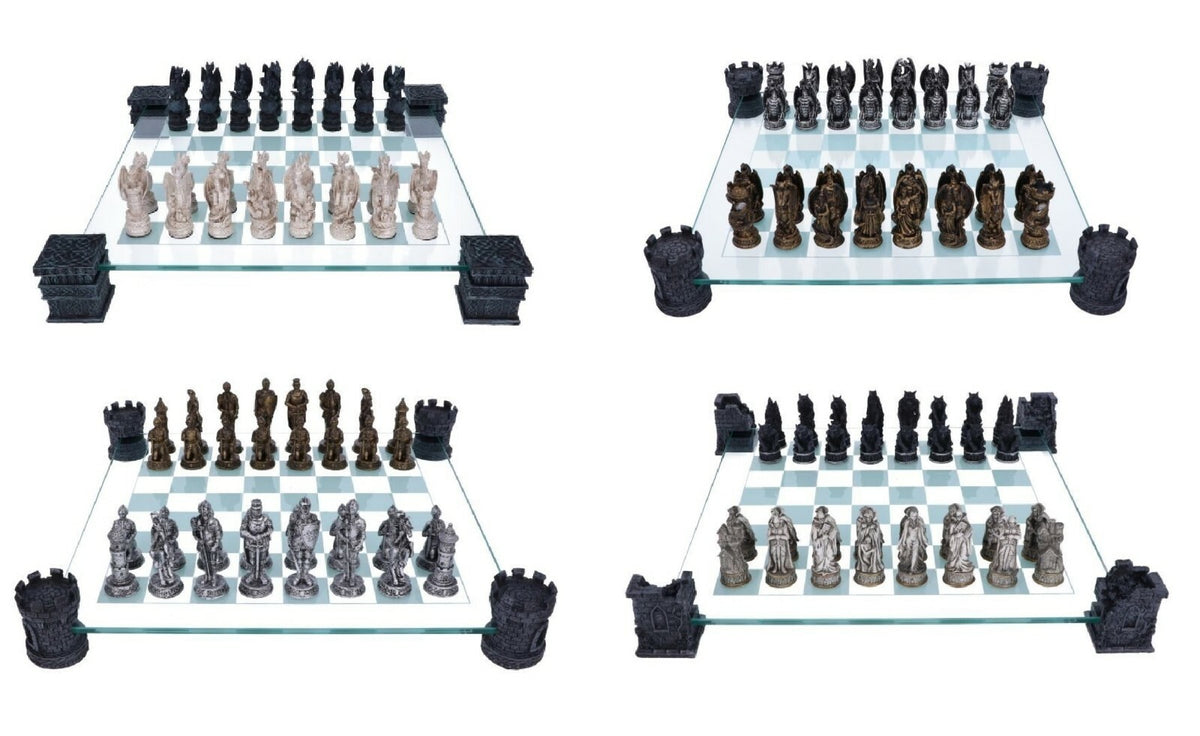 Chess Set Medieval Knight Dragon or Vampire Werewolf Nemesis Now