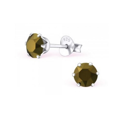 925 Sterling Silver Crystal Studs Earrings Wedding Birthday Christmas - Dorado