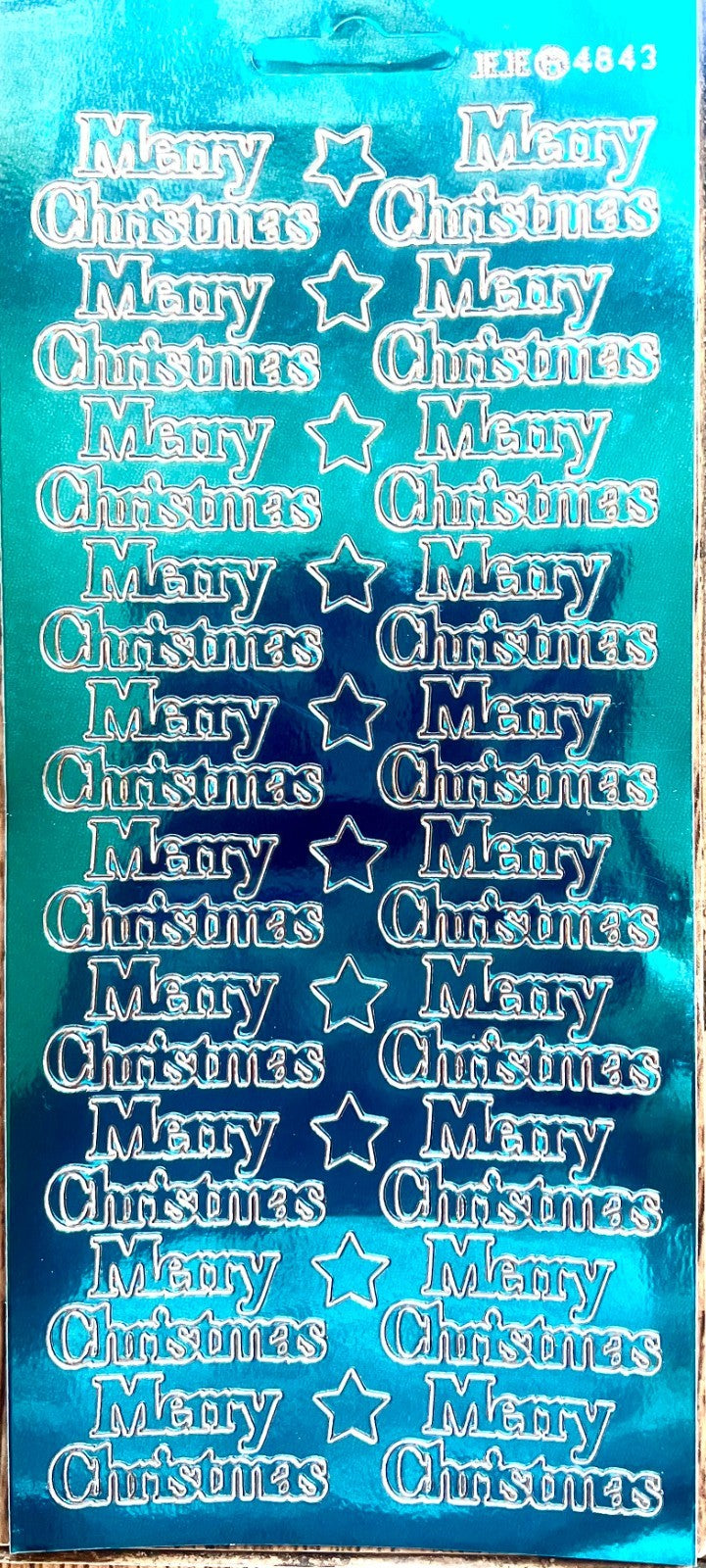 10 SHEETS - Sky Blue Mirror Shine Merry Christmas Peel Off Stickers Card Making