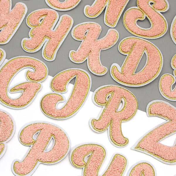 5 Colours Chenille Patch Letter Patches Iron on Sew on Alphabet Embroidery - Pink