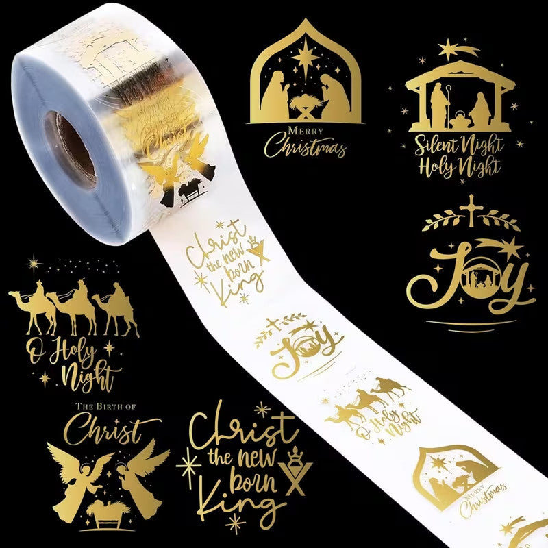 Christmas Stickers Gold Nativity Transparent Peel & Stick Labels Gift Sticker