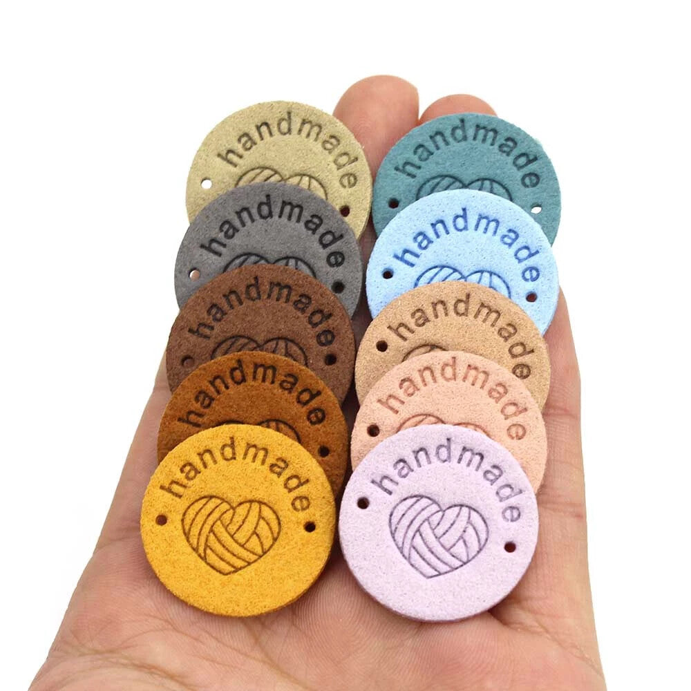 Faux Suede Leather Labels Handmade Round Hand Made Clothing Tag Label Tags 25mm