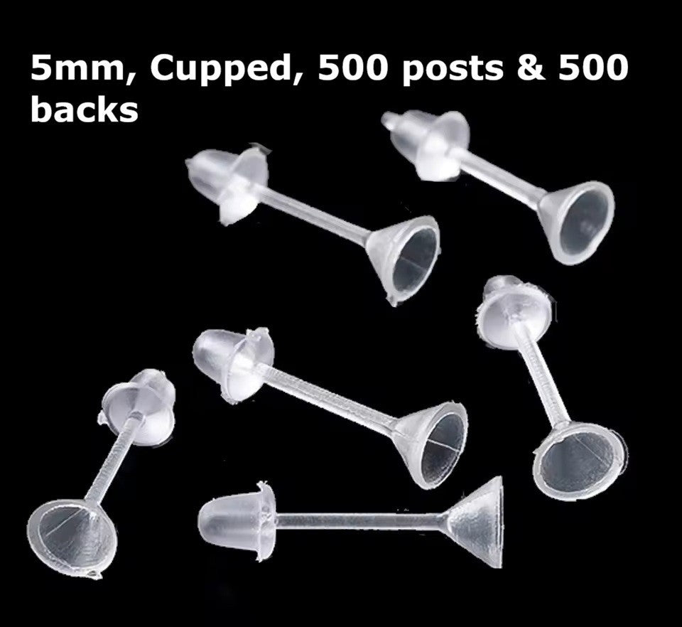 1000pcs Silicone Earring Posts & Backs - Jewellery Making Findings Craft Sets - 5mm Cupped
