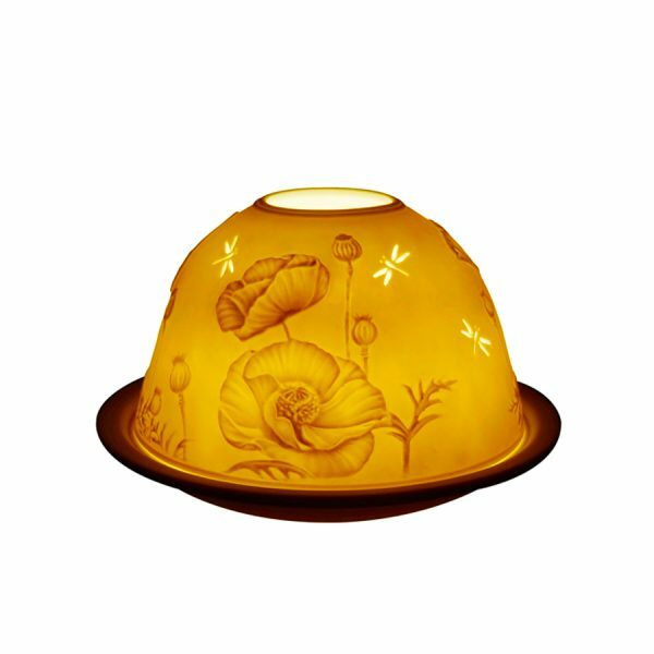 Lithophane Porcelain Ceramic Dome Candle Tealight Holder Christmas Votive Gift - Poppies - (8x12cm)