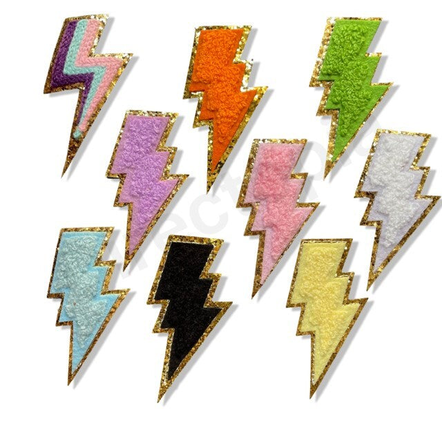 Lightning Bolt Chenille Iron on Sew on Patch Customise Clothing Patches