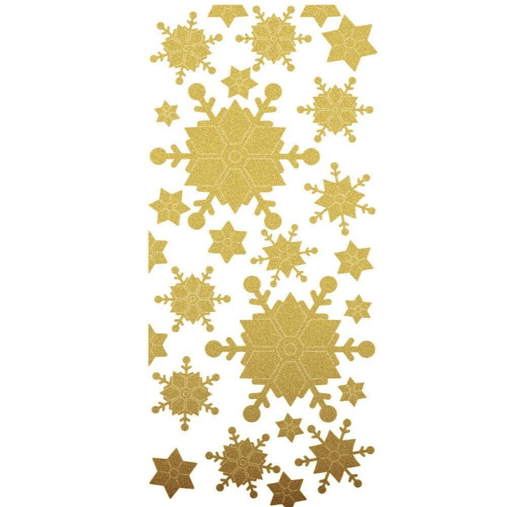 Christmas Peel Off Sticker Snowflake Star Santa Reindeer Snowman Craft Stickers - Snowflakes Glitter Gold (203190)