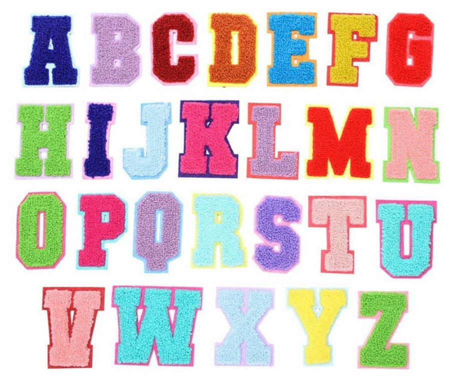 Chenille Multicoloured Alphabet Letter Patch Patches Iron/Sew Towel Embroidered