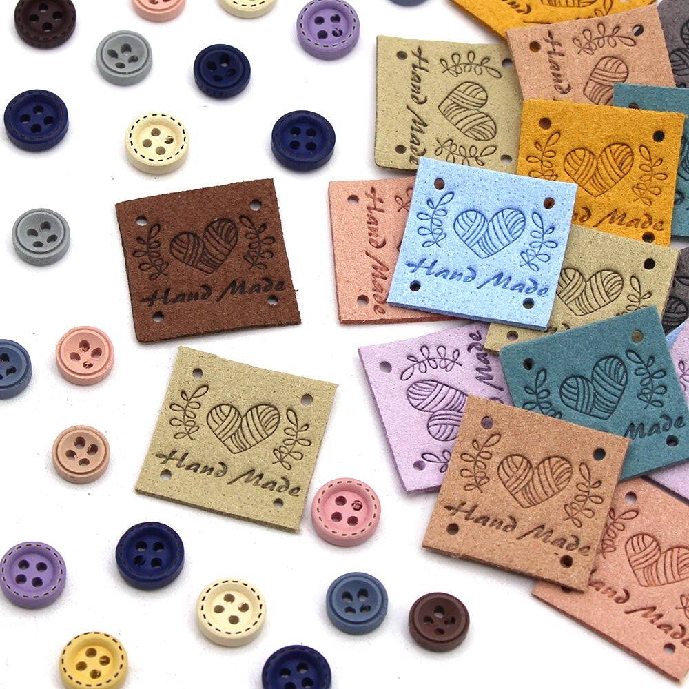 Faux Suede Square Labels Hand Made Heart Clothing Tag Label Tags 25x25mm