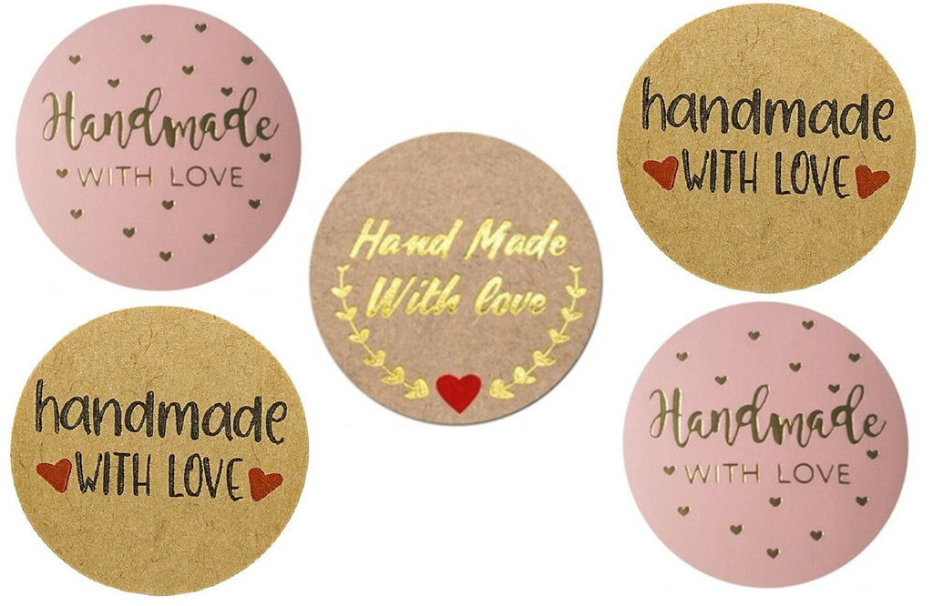 Round Sticky Labels 'Handmade with Love' Gift Craft Stickers Label Seals 2.5cm