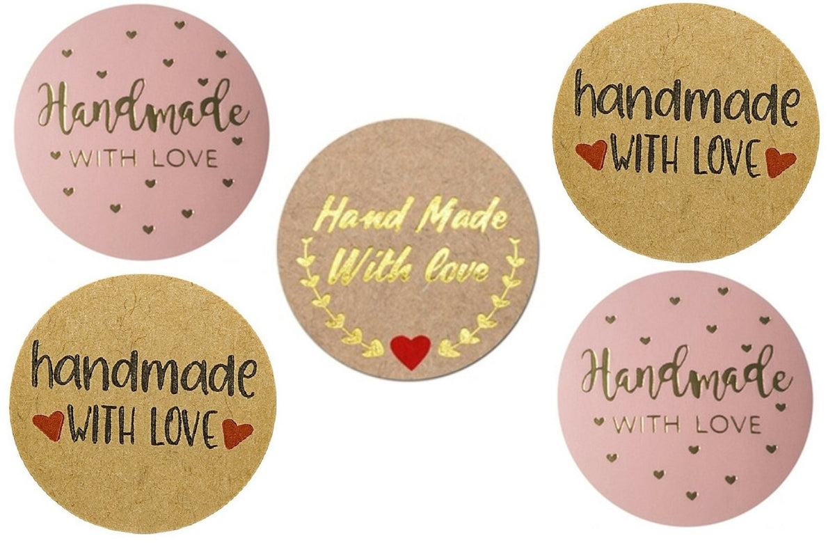 Round Sticky Labels 'Handmade with Love' Gift Craft Stickers Label Seals 2.5cm
