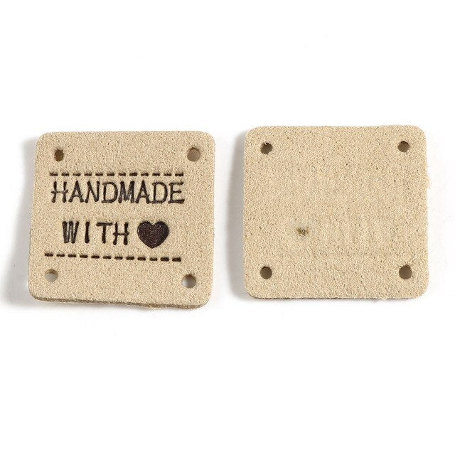Faux Suede Labels Handmade with Love Square Clothing Tag Label Tags 25x25mm - Design 14