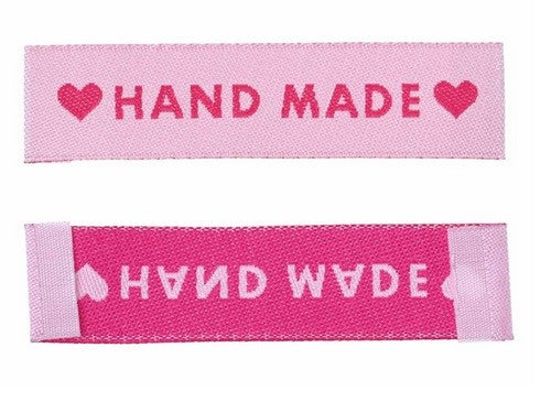 Fabric Labels 'Hand Made Heart' Sew On Garment Clothing Label Tags 60x15mm - Pink