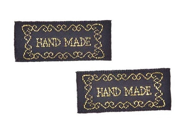 Fabric Labels Hand Made Sew On Garment Clothing Craft DIY Tags Black Gold Brown - Black & Gold Design 2