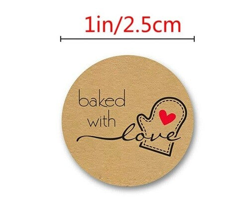 Round Baked With Love Labels Stickers Gift Food Cookie Homemade Craft 2.5cm