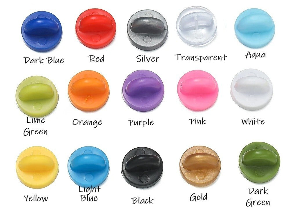 Coloured Rubber Pin Backs Keepers Replacement Uniform Badge Comfort Fit