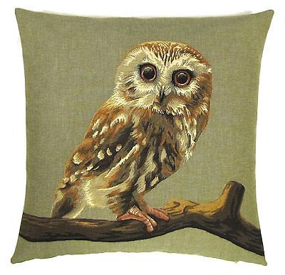 FOREST ANIMALS OWL SQUIRREL HEDGEHOG HARE TAPESTRY CUSHION COVERS 18" x 18" - Owl