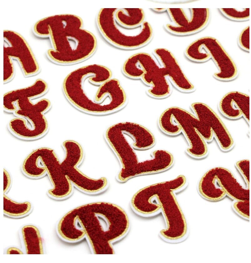 Red & Gold Chenille Patch Letter Patches Iron on Sew on Alphabet Embroidery