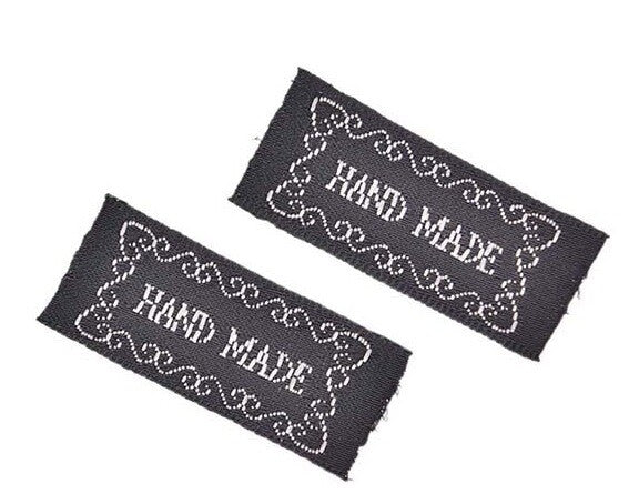 Fabric Labels Hand Made Sew On Garment Clothing Craft DIY Tags Black Gold Brown - Black & White