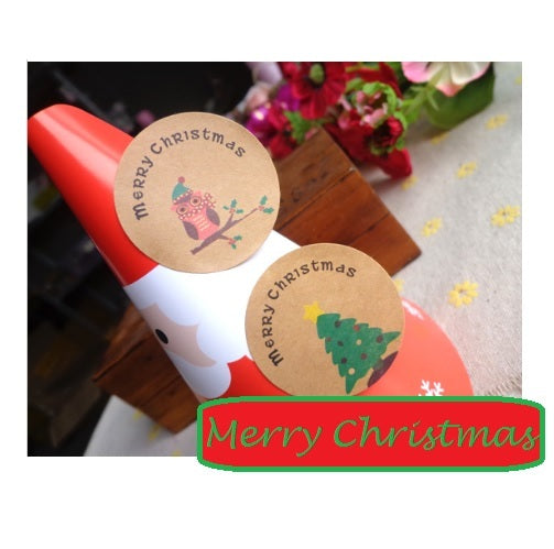 Round Paper Labels 'Merry Christmas' Gift Seal Christmas Present Stickers Owl