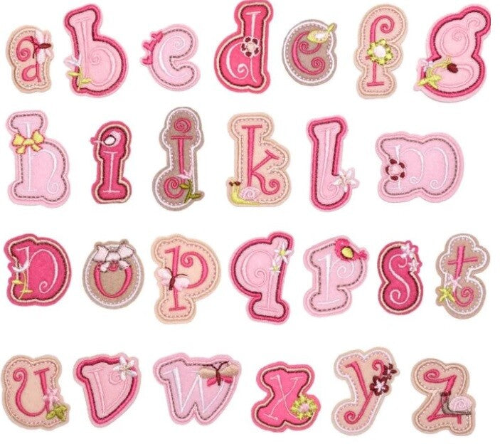 Pink Letter Patch Iron or Sew on Alphabet Embroidery Customise Clothing 4x3cm