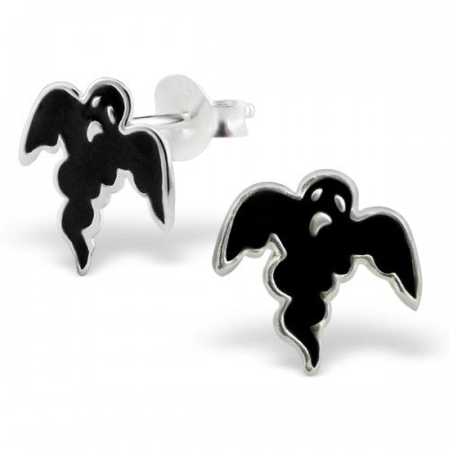 925 Sterling Silver Black Ghost Stud Earrings Halloween 11x10mm & Gift Box #5