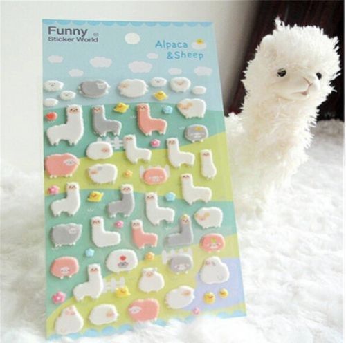 3D Alpaca Sheep Animal Fun Puffy Stickers Craft School Kawaii