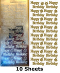 10 Sheets - Silver Happy Birthday Mirror Shine Peel Off Sticker Craft Stickers