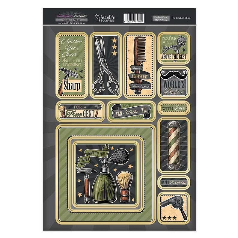Hunkydory Greeting & Birthday Card Topper Making Kits Luxury Toppers for Cards - The Barber Shop