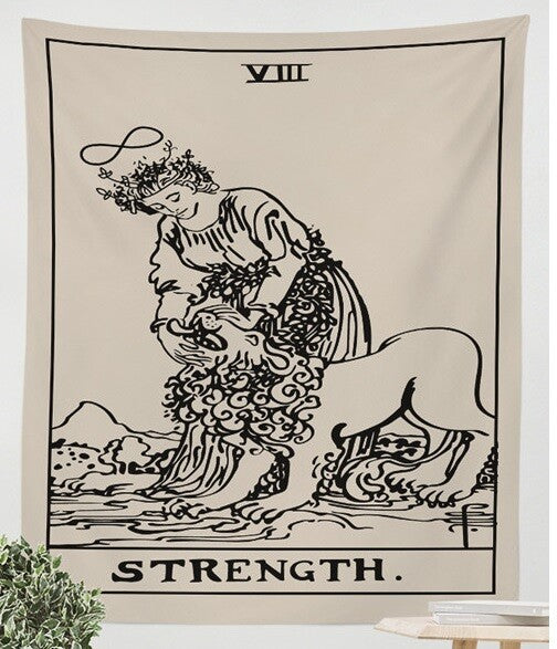 Tarot Wall Art Hanging Fabric Astral Throw Altar Cloth Wiccan Gothic Pagan Gift - Strength - 95x73cm