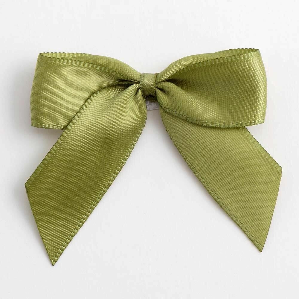 Self Adhesive 5cm Bow Satin Bows Sticky Pre-Tied 16mm Ribbon Craft Wedding - Moss Green