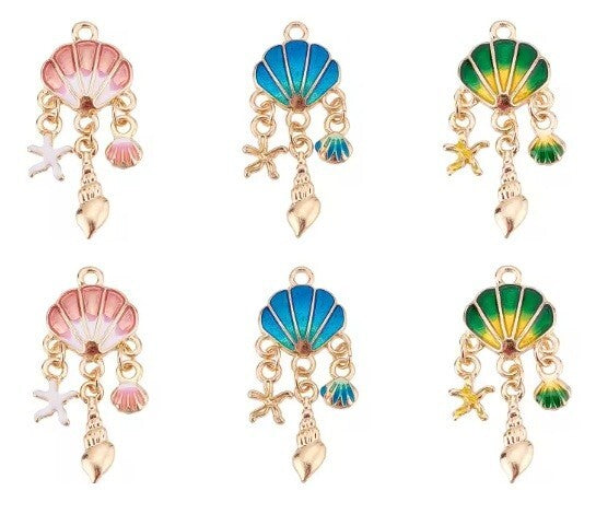 6 Enamel Shell Charms Set Includes 2 Of Each Colour Charm Shell Jewellery Making