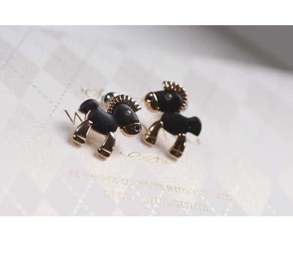 Black Horse Pony Kawaii Stud Earrings Birthday Christmas & Mini Gift Bag