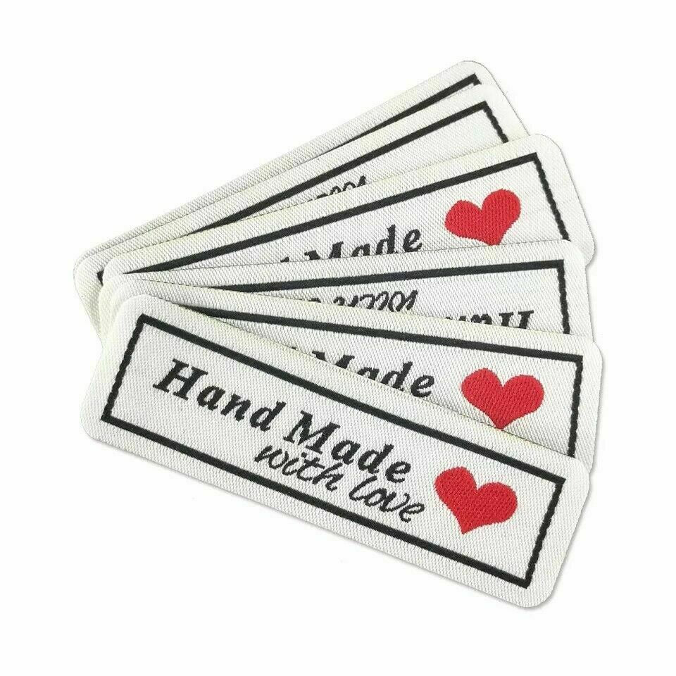 Hand Made With Love Label Patch Labels Craft - Iron On Label - Handmade - 6x2cm