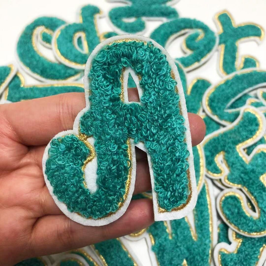 Green Chenille Patch Letter Patches Iron on Sew on Alphabet Embroidery Customise