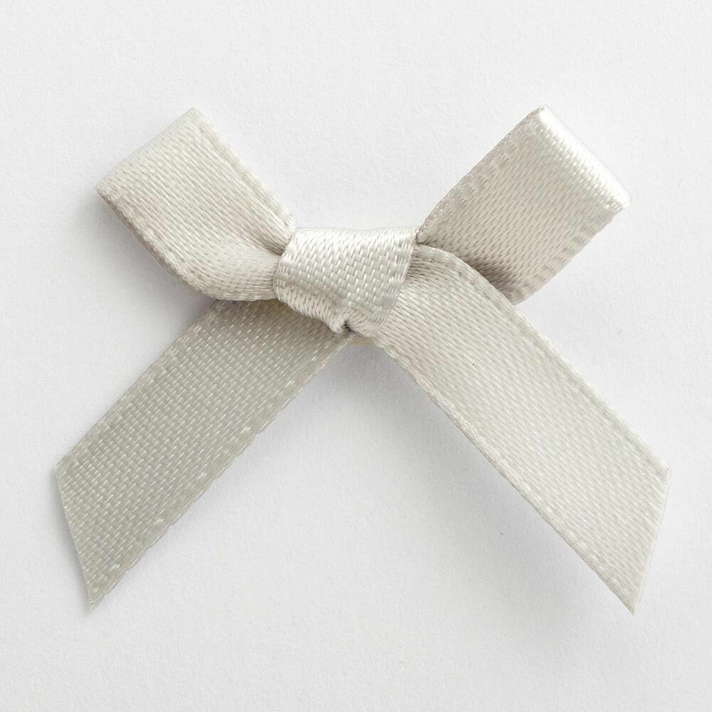 3cm Satin Bows 6mm Bow Pre Tied Ribbon Sewing Crafts Wedding Cards Scrapbook - Silver