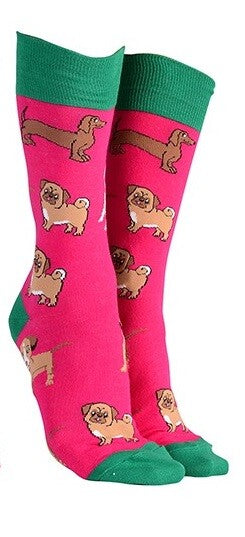 Sock Society Cotton Soft Stretchy Christmas Socks One Size Fits all (Adult 5-12) - Dogs Pink 1 Pair