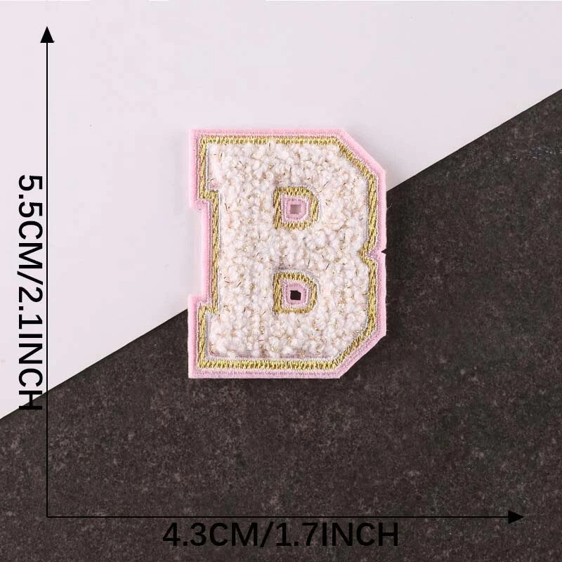 Pink Gold & Beige Chenille Patch Letter Patches Iron on Alphabet Letters 5.5cm
