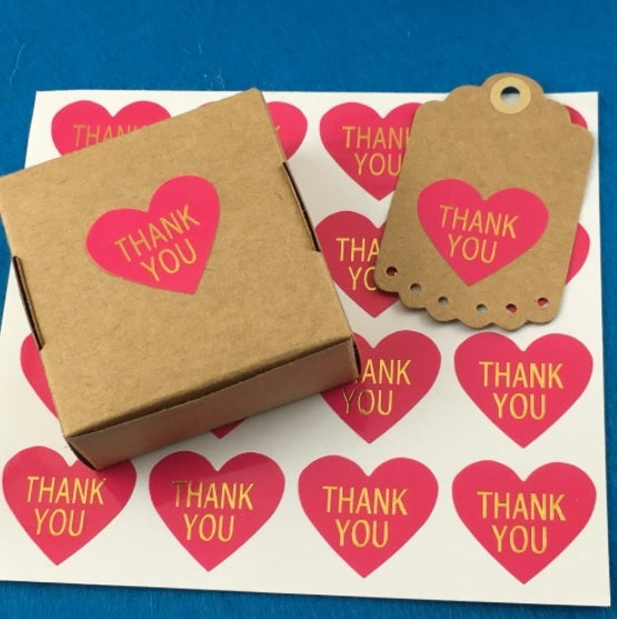 Heart Paper Labels 'Thank You' Gift Food Craft Stickers Seals Fuchsia Heart TYH