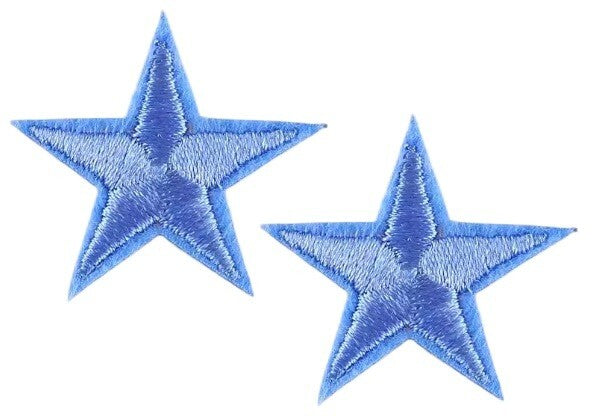 2 Cornflower Blue Star Patches Iron On Sew On Stars Patch Embroidered Applique