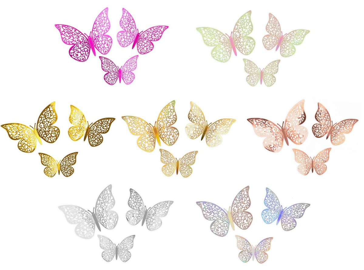 3D Adhesive Butterflies Pack of 12 - Card Making Cake Craft Wall Art Decoration
