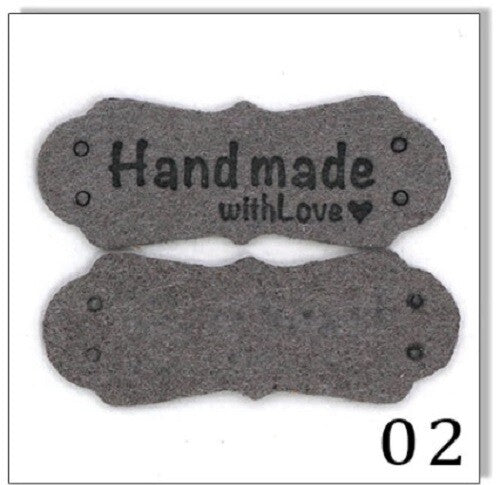 Faux Suede Leather Labels Hand Made with Love Clothing Tag Label Tags 41x16mm - Design 2