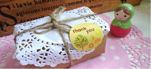 Round Paper Labels 'Thank you' Gift Food Craft Stickers White & Yellow Flowers